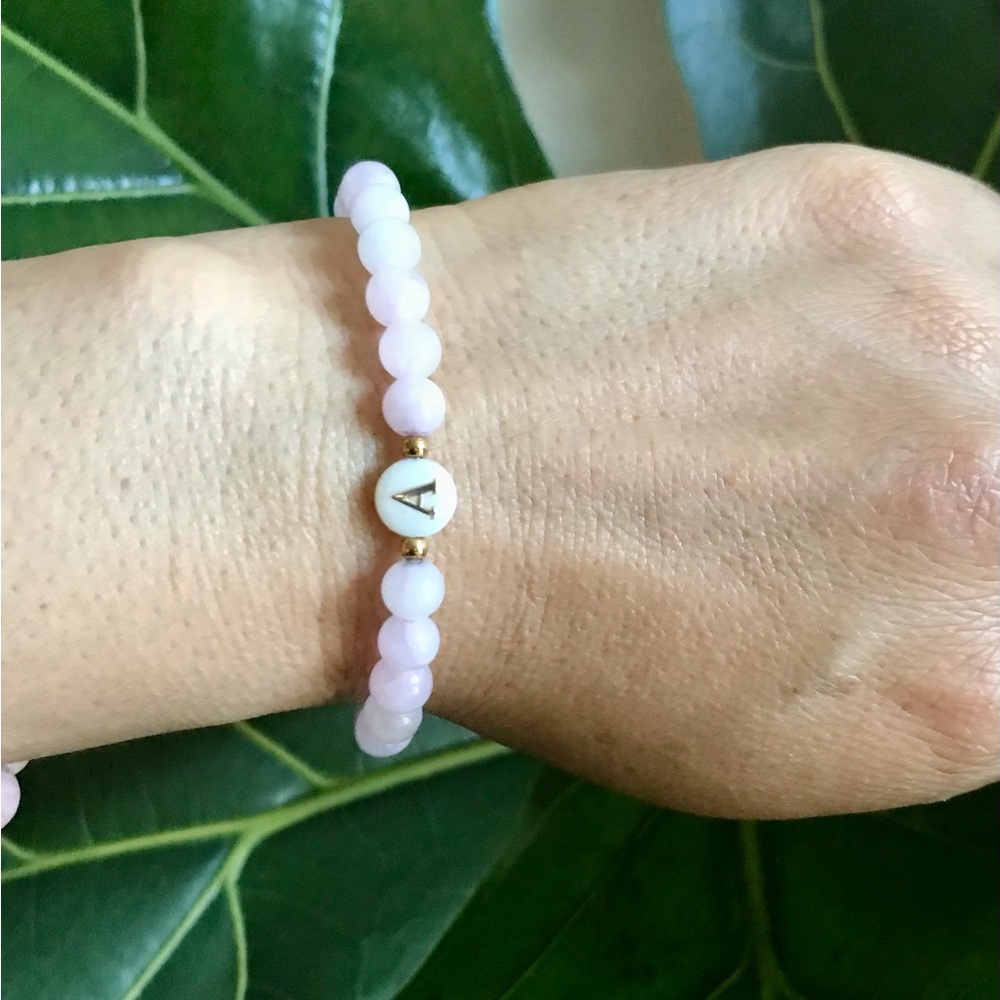 Rose Quartz Bracelet with Initial Charm